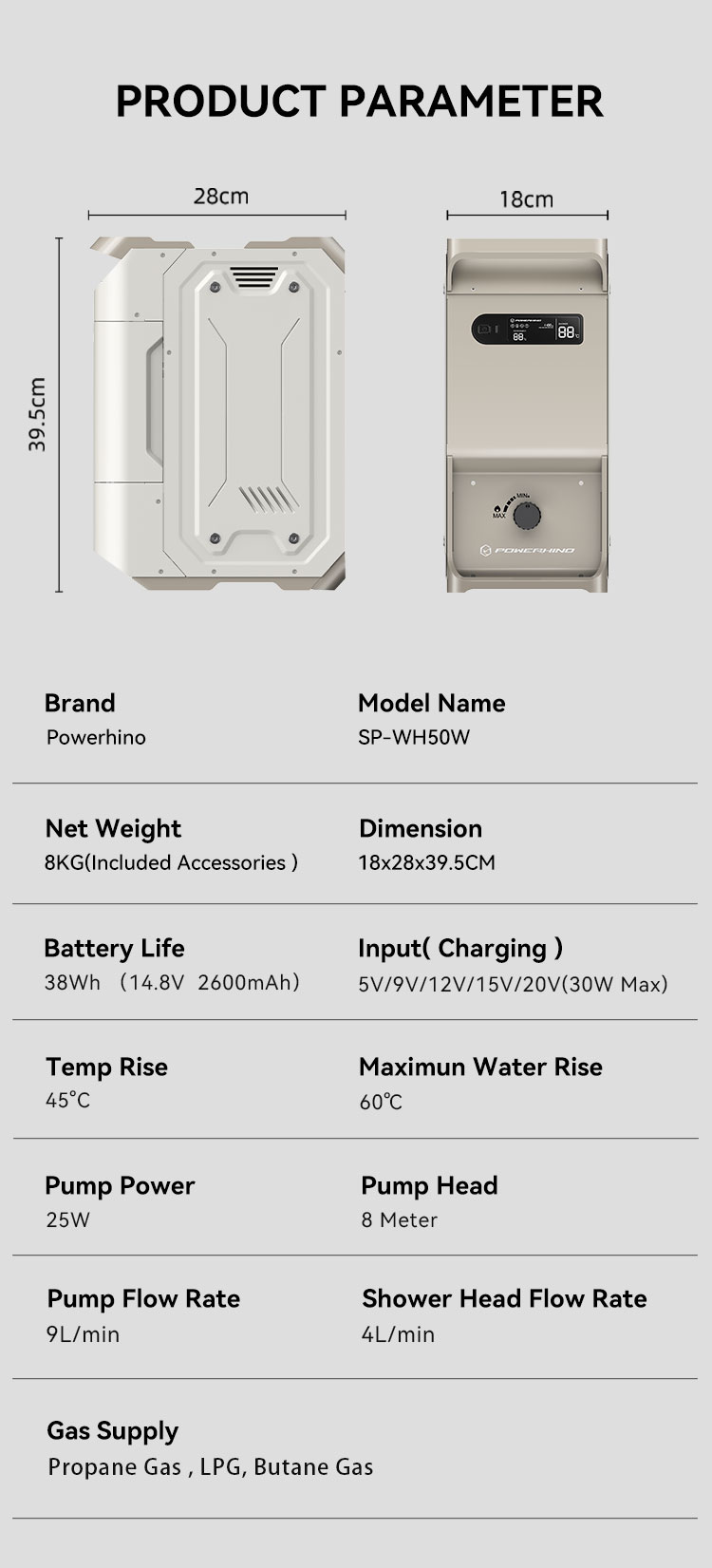 파워히노 충전식 3L 방수 야외 LPG 프로판 가스 휴 - Portable Camping Shower 리뷰 및 가격