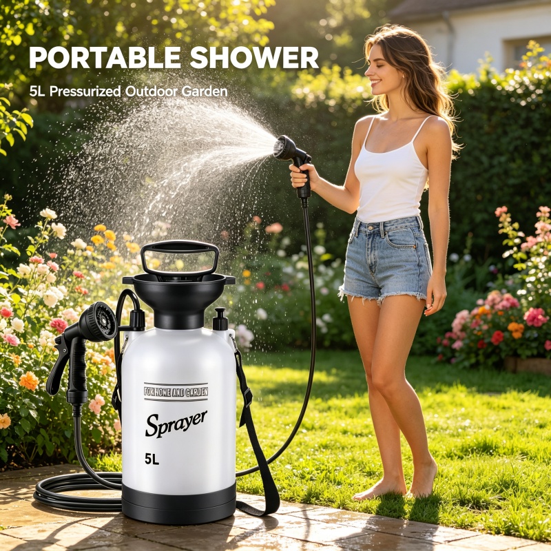 5L 휴대용 캠핑 샤워 수동 압력 분무기, 정원, 애완 - Portable Camping Shower 리뷰 및 가격
